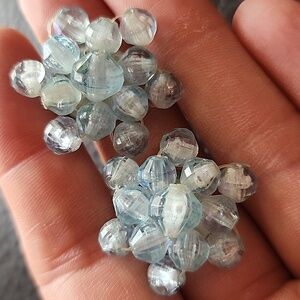 VTG Light Blue Faceted Plastic Bead Cluster Clip Earrings - Germany